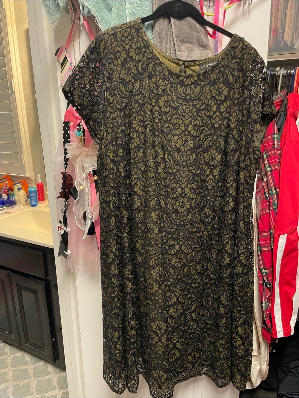 Lane Bryant Olive and Black Lace Overlay Dress